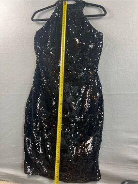 Gianni Bini Black Sequin Halter Backless Midi Dress